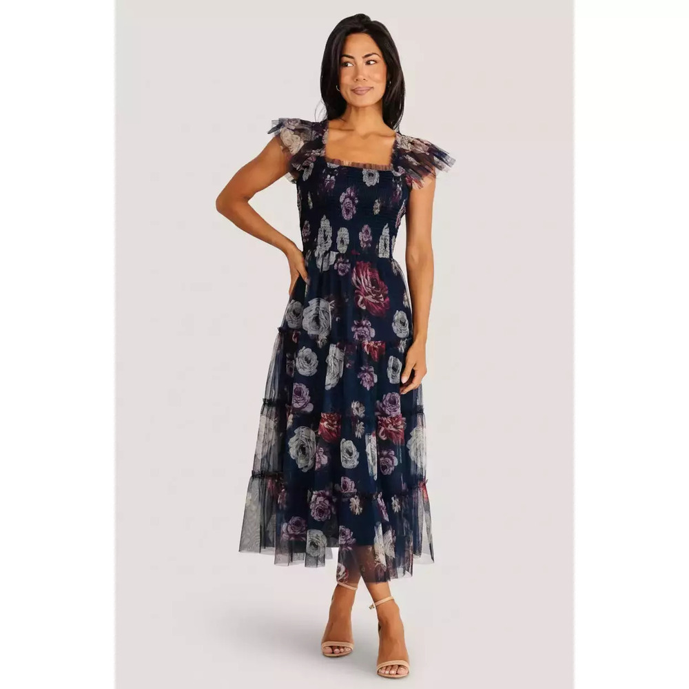Baltic Born - Clementine Tulle Midi Dress | Navy Floral - 2XL